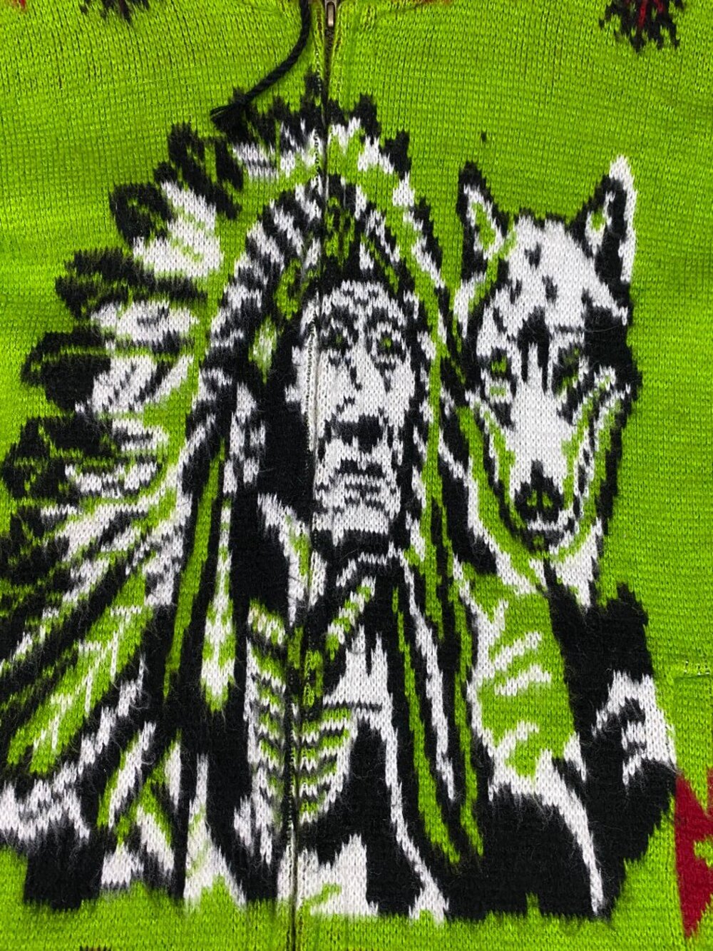 Tejidos Ruminahui Sweater Hoodie Mens Large Native American Chief Wolf Wool - Picture 4 of 15